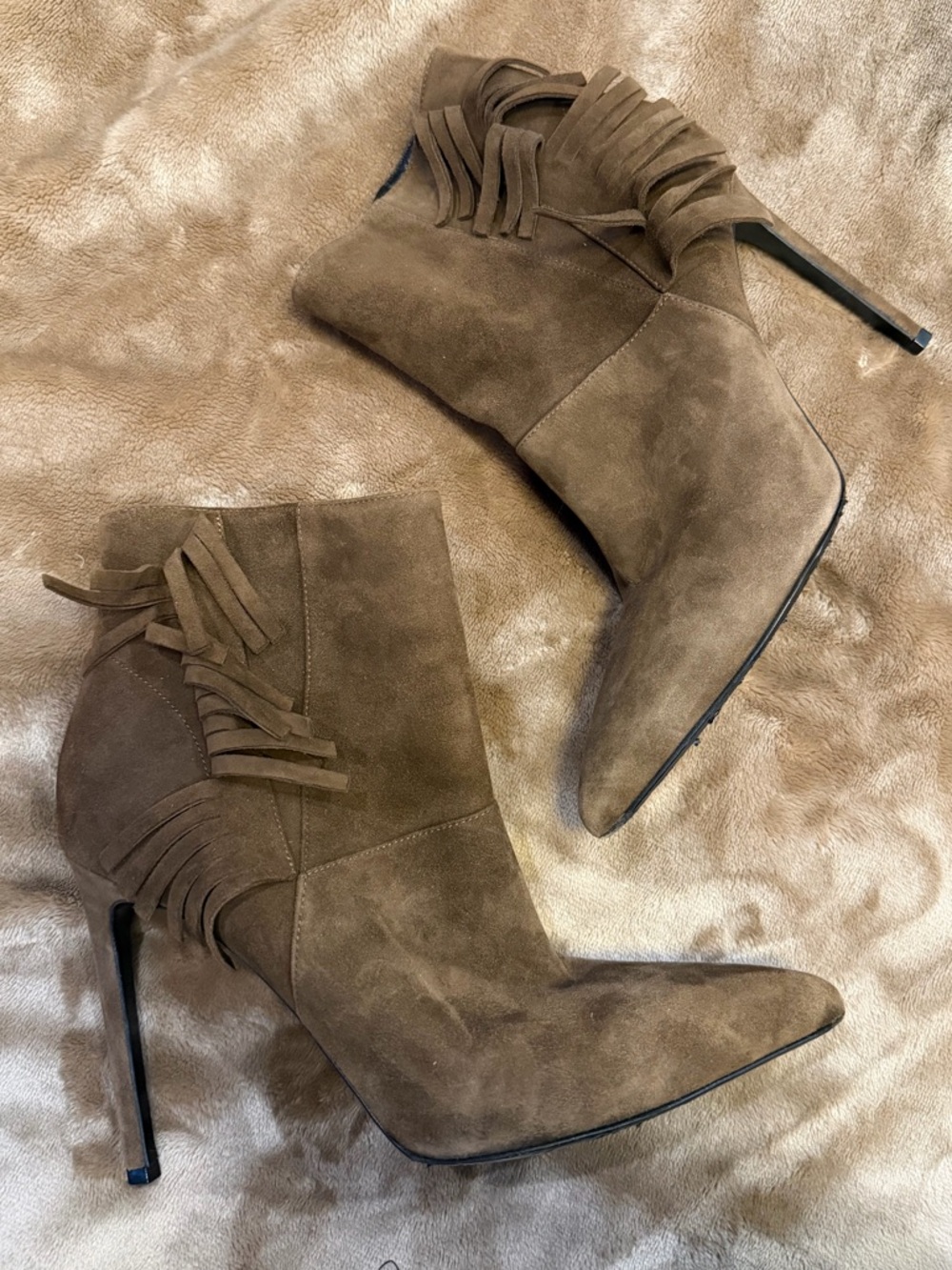 Saint Laurent Mocha Brown Suede Fringe Stiletto Ankle Boots